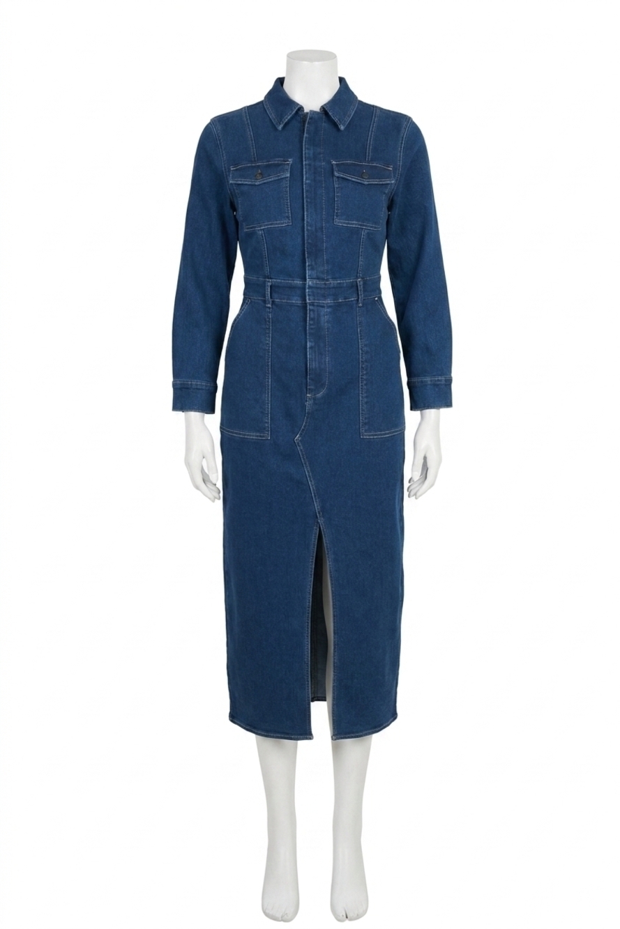 NEW FLYING TOMATO denim midi dress in dark indigo